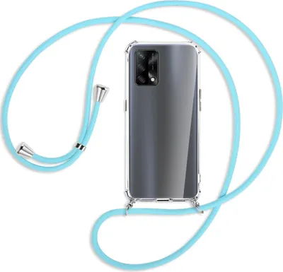 Produktbild von Handykette Backcover-Schutzhülle mit Band (Metall silberfarben) für Oppo A74 4G, Oppo F19 4G - himmelblau