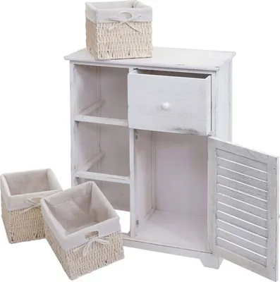 Immagine prodotto di Cassettiera HWC-H21, cassettiera mobile, cassetto a cestello in legno massiccio 80x60x30cm ~ bianco shabby