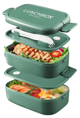 Immagine prodotto di Contenitore per il pranzo Bento con 4 scomparti e posate, capacità 1400 ml