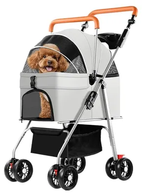 Produktbild von Wandelwagen für kleine und mittelgroße Hunde und Katzen, faltbar, 360° drehbare Gummiräder, grau