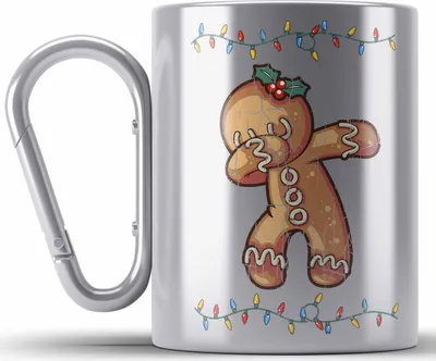 Produktbild von Trendation - Weihnachten Edelstahl Tasse Karabiner Lebkuchenmann für Kinder WeihnachtsEdelstahl Tasse Karabiner Lustig Geschenk Becher Jungs Jungen Mädchen Cute Lebkuchen Grafik (Silber)