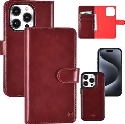 Zdjęcie produktu dla Etui typu książeczka UNIQ do iPhone'a 15 Pro – z miejscem na karty – czerwone