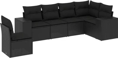Produktbild von vidaXL 6-tlg. Garten-Sofagarnitur mit Kissen Schwarz Poly Rattan
