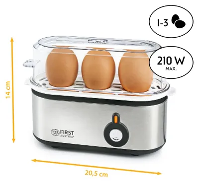 Produktbild von TZS First Austria Elektrischer Eierkocher 210W, 3 Eier, mit Messbecher und Eierstecher, für hartgekochte, weichgekochte, Eier