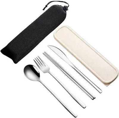 Produktbild von 4-teiliges, tragbares Reisebesteck-Set – Wiederverwendbares Besteck für Mittagessen und Camping