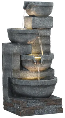Image de Fontaine d'eau avec éclairage LED - Fontaine décorative - 38x35x78,5 cm - Avec éclairage - Gris