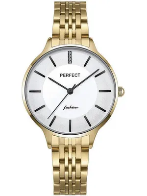 Produktbild von Perfect Damenuhr S353-04 Gold Weiß – Elegante Quarzuhr mit Edelstahlarmband, 3 ATM wasserdicht, antiallergisch, Mineralglas