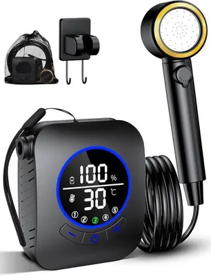 Produktbild von Tragbare Campingdusche mit Pumpe – 8000 mAh wiederaufladbare Batterie – 2 Meter Schlauch – Ideal für Camping, Reisen, Garten, Autowäsche und Haustiere