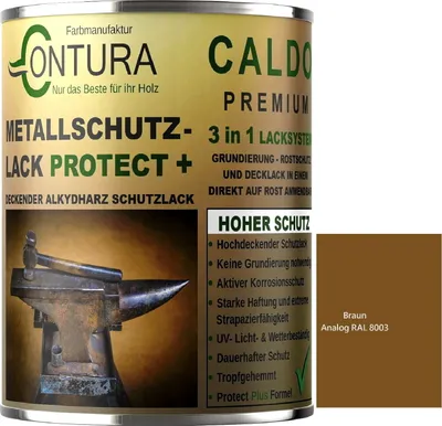 Produktbild von Contura 3 in 1 Rostschutzfarbe 500ml Metallschutzlack Seidenmatt RAL Metall Lack Farbe Grundierung Rost - RAL 8003 Braun