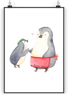 Produktbild von Mr. & Mrs. Panda Bild Pinguin mit Kind DIN A4 - Weiß - Geschenk, wanddeko, Muttertag, Familie, Plakat, Tochter, Beste Mama, Vorbild, drucke, Wandbild, Kunstdruck