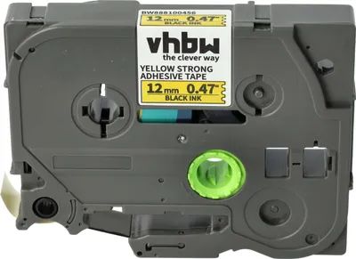 Produktbild von vhbw Schriftband-Kassette kompatibel mit Brother PT H107B, H105WB, H105WN, H105VP Etiketten-Drucker 8m x 12mm Schwarz auf Gelb, Extra Stark, Laminiert