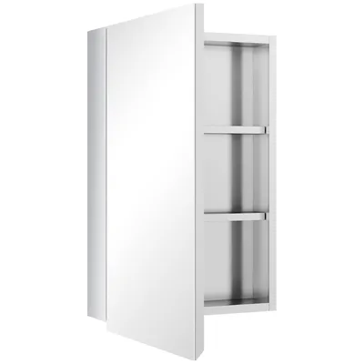 Immagine prodotto di AIORBER armadio a specchio bagno acciaio inox 60x39 cm armadio a muro con specchio anta 3 livelli armadio bagno montaggio a parete, argento