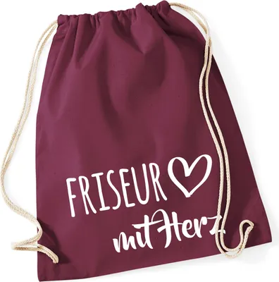 Produktbild von Huuraa Turnbeutel Friseur mit Herz 12 Liter Burgundy Baumwolle Rucksack Geschenkidee