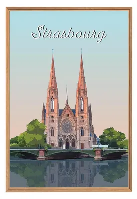 Image de Tableau mural encadré illustration cathédrale Notre-Dame Strasbourg 65x97 cm, Tableau mural moderne pour décoration intérieure