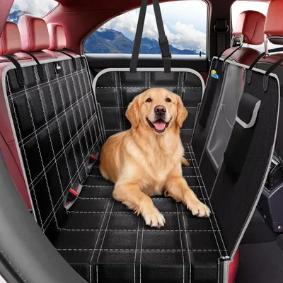 Obrázek produktu pro Podložka do auta pro psy, 100% voděodolná, odolná proti poškrábání, s boční ochranou, černá a šedá, rozměry 135x148 cm