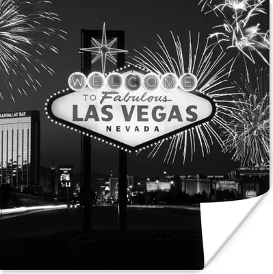 Produktbild von MuchoWow® Poster Las Vegas Willkommensschild mit Feuerwerk 75x75 cm - Wand Dekoration
