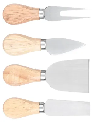 Image de Lot de 4 couteaux à fromage en acier inoxydable avec manche en bois – Set de couteaux à fromage et ustensiles de cuisine