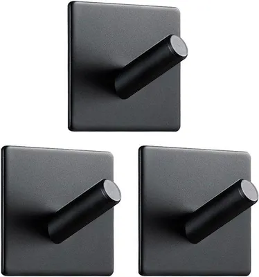 Immagine prodotto di Uniqoos® Set di 3 ganci autoadesivi per asciugamani in acciaio inossidabile, finitura nero opaco – capacità di carico fino a 8 kg, ideali per bagno e cucina, senza necessità di foratura