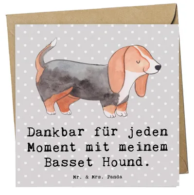 Produktbild von Mr. & Mrs. Panda Grußkarte Basset Hound Moment - Grau Pastell - Geschenk, anlasskarte, Glückwunschkarte, faltkarte, Klappkarte, doppelkarte