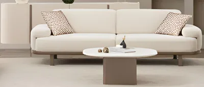 Productafbeelding van Modernes Wohnzimmer-Set – Weißes 3-Sitzer Sofa, Holz-Sideboard und Couchtisch