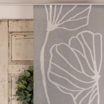 Produktbild von Schiebevorhang Schiebegardine Scherli Gingko Blätter halbtransparent inkl. Technik grau 245x60cm