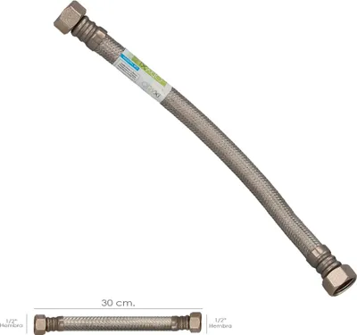 Obrázok produktu pre Flexibilná vystužená termo hadica z nehrdzavejúcej ocele IG 1/2" - IG 1/2", dĺžka 300 mm