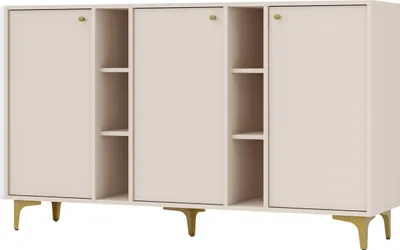 Produktbild von Masseno Kommode TORINO 158 cm Sideboard mit 3 Türen für Wohnzimmer Schlafzimmer Modern 158x41x94 cm Beige / Beige