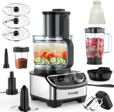 Produktbild von FIMEI Küchenmaschine 1300W, 3 Geschwindigkeiten und Impulsfunktion, 3,5L Zerkleinerer, 1,5L Mixer, Mühle, Zitruspresse, Teighaken, Schneebesen,