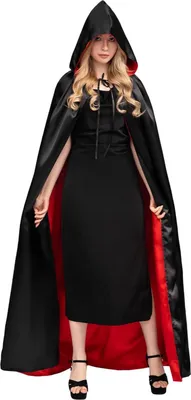 Produktbild von Umhang Kapuze Schwarz Rot Dracula Umhang Vampir Kostüm Erwachsene Kinder