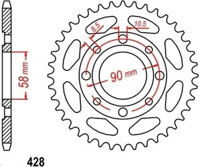 Produktbild von Kettenrad 42Z Teilung 428 für ATU DEALIM HONDA HYOSUNG KYMCO MASH EIDLER