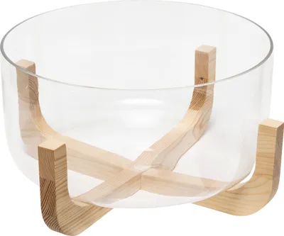 Produktbild von Secret de Gourmet | Glas Schale - 24 cm - Transparent mit Holzständer - Moderne Eleganz - Stilvolles Servieren