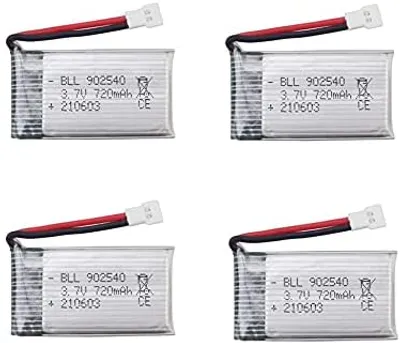 Obrázok produktu pre Sada 4 dobíjacích batérií LiPo 720mAh 3,7V | Kompatibilné s dronmi Syma X5, Cheerson CX-30W, Skytech M68, Wltoys F949 | 45x25x10 mm