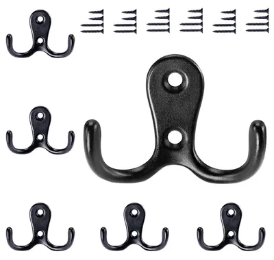 Image de Crochets muraux doubles, noirs, lot de 6