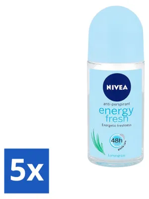 Immagine prodotto di 5 deodoranti roll-on NIVEA Energy Fresh per donna - 50 ml - confezione  - 5 pezzi