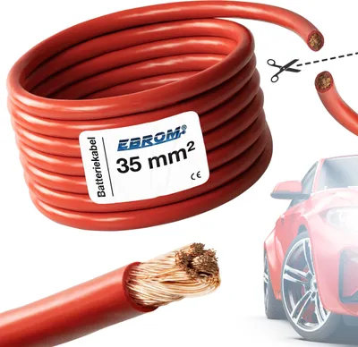 Produktbild von EBROM - FLY Fahrzeugleitung - KFZ Leitung – Batteriekabel ROT – Querschnitt 35 mm2 - Meterware – flexibel 90 ± 5 Shore - 99,9 % OFC Kupfer (VOLLKUPFER) Mantel Spezial PVC FLY FLRy