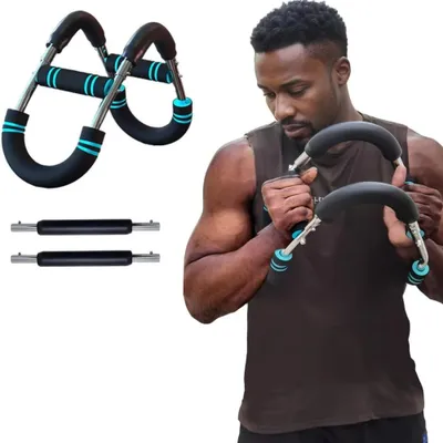Immagine prodotto di Power Twister - Barra per allenamento - Resistenza regolabile da 13,6 a 40,8 kg - 3 livelli di resistenza - 65 cm - Maniglie in schiuma antiscivolo - Allenamento per le braccia