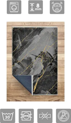 Produktbild von Jungengel Teppich Marmor Elegant Design Flach Grau 11x Größen Waschmaschinengeeignet 30°C | 60x150 cm