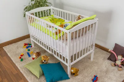 Produktbild von Gitterbett / Kinderbett Kiefer massiv Vollholz weiß lackiert 103, inkl. Lattenrost - Abmessung 60 x 120 cm