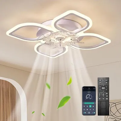 Obrázok produktu pre Stropný ventilátor s LED osvetlením, priemer 68 cm, biela farba - 6 rýchlostí, stmívateľné stropné svietidlo vhodné do obývačky a spálne, možnosť samostatného ovládania osvetlenia a ventilátora