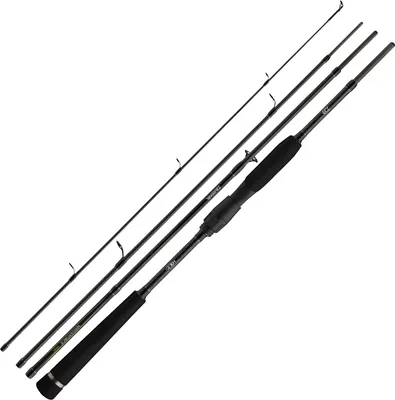 Multiple fishing rods are laid out diagonally against a white background.