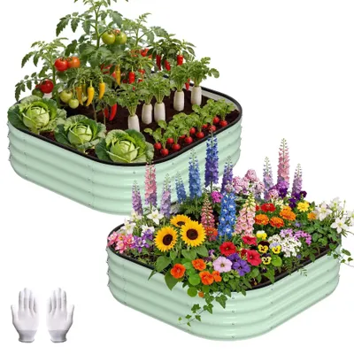 Image de Bordure de jardin surélevée en métal - Dimensions : 90 x 90 x 30 cm - Lot de 2 - Acier galvanisé - Résistant à la rouille - Bleu