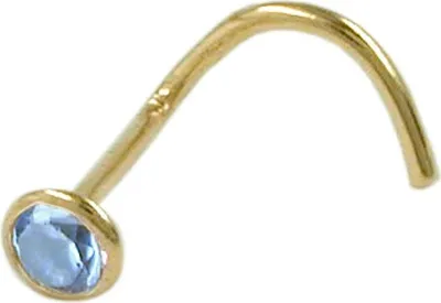 Produktbild von Nasenstecker Piercing mit blauem Aquamarin echtes 750 Gold Gelbgold Damen
