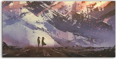 Produktbild von Coloray Acrylbild 140x70  Wandbild Acrylbilder Mann und Frau einstürzende Gebäude
