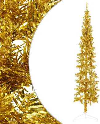 Image de vidaXL Semi-sapin de Noël artificiel avec support Svelte Or 240 cm
