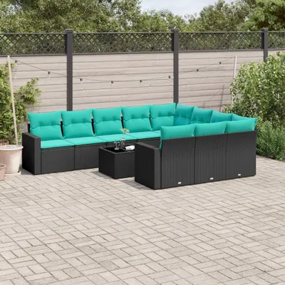 Produktbild von Möbel 11-tlg. Garten-Sofagarnitur mit Kissen Schwarz Poly Rattan - Gartenmöbelgarnituren 3219487