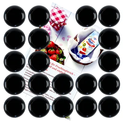Zdjęcie produktu dla zestaw 20 pokrywek do 66 czarnych słoików o pojemności 125 ml wraz z książeczką z przepisami Diamant-Zucker Gelierzauber