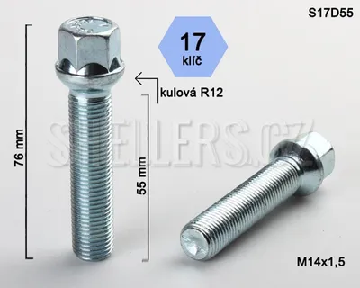 Obrázok produktu pre Skrutka kolesa M14x1,5x55 guľa R12, kľúč 17, S17D55R12 výška 76