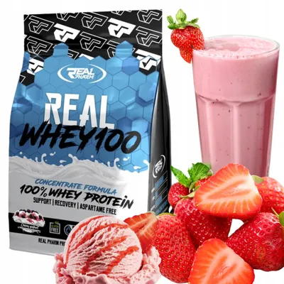Productafbeelding van Real Pharm Molkenproteïneconcentraat (WPC), eiwitpoeder, 2000g, smaak: AARDBEISTROOM