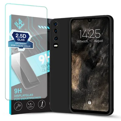 Produktbild von Hülle für Huawei P30 mit 9H Displayglas Displayschutz Case Cover Bumper Smartphone Softgrip Schutzhülle Farbe: Schwarz