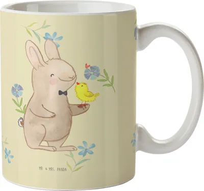 Produktbild von Mr. & Mrs. Panda Kaffeetasse Hase Küken - Blumig - Geschenk, bedruckt, Pott, Ostern, Keramiktasse, Tasse, Bedruckte